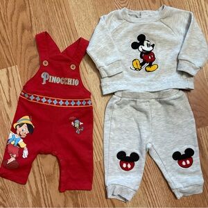Disney Pinocchio  1 Piece & 2PC Mickey Mouse Gray Sweatsuit SZ 3 Months